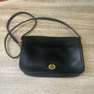 Coach Vintage Leather Pocket Purse Crossbody Bag Black #9755